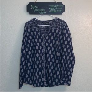 Liz Claiborne Dark Blue Pattern Button-Up